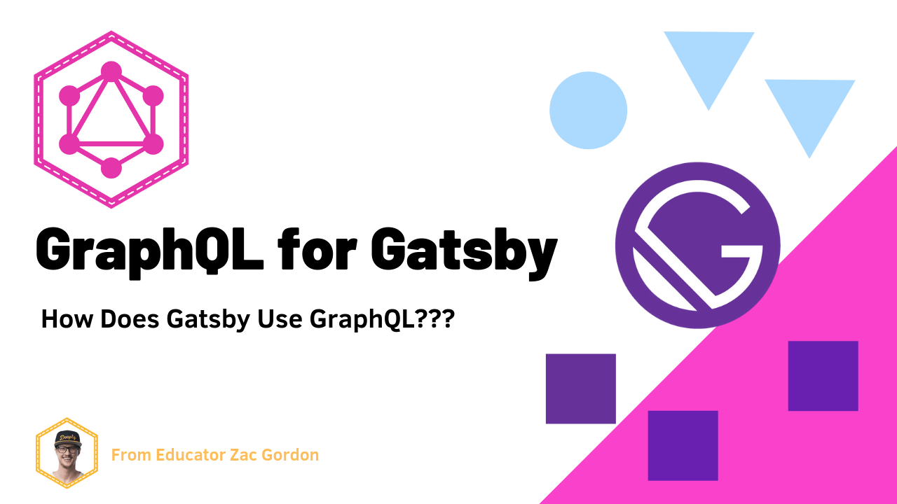 GraphQL for Gatsby Logos with Text "GraphQL for Gatsby" and geometric colorful shapes